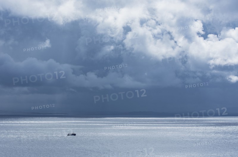 Ireland, County Donegal, Fishing boat on Donegal Bay seen from Wild Atlantic Way