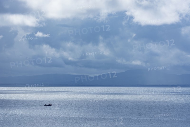 Ireland, County Donegal, Fishing boat on Donegal Bay seen from Wild Atlantic Way
