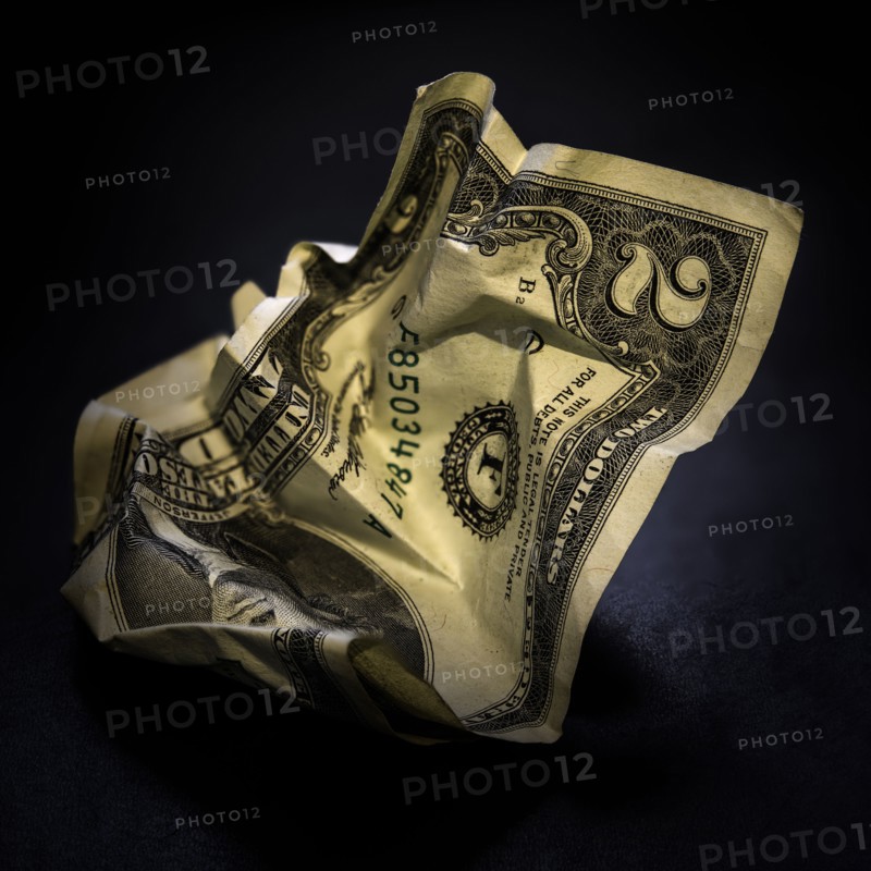 Crumpled american two dollar bill