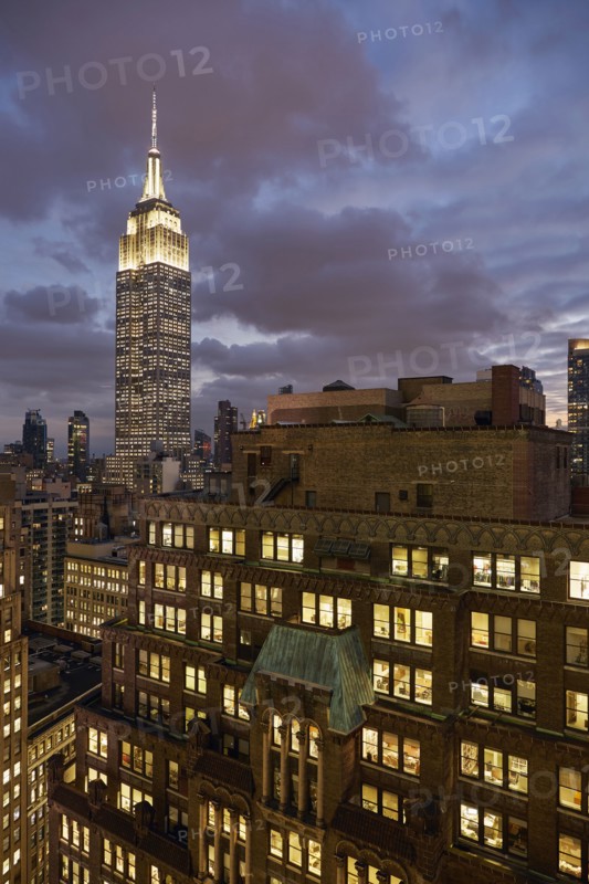 USA, New York, New York City, Empire State Building in background at night