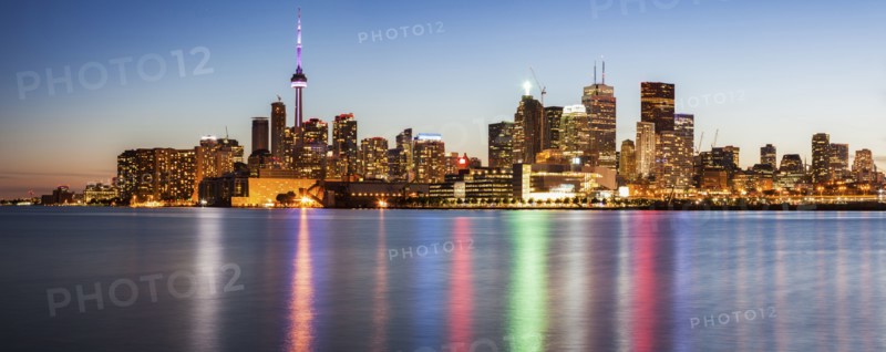 Canada, Ontario, Toronto, City reflecting in water