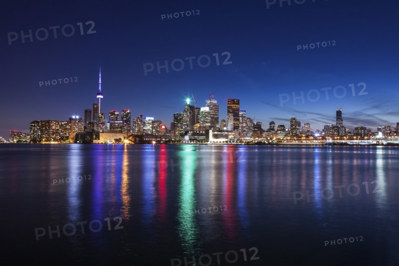 Canada, Ontario, Toronto, City reflecting in water