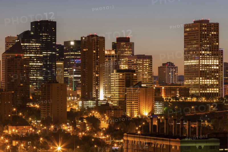 Canada, Alberta, Edmonton, Financial district at dusk