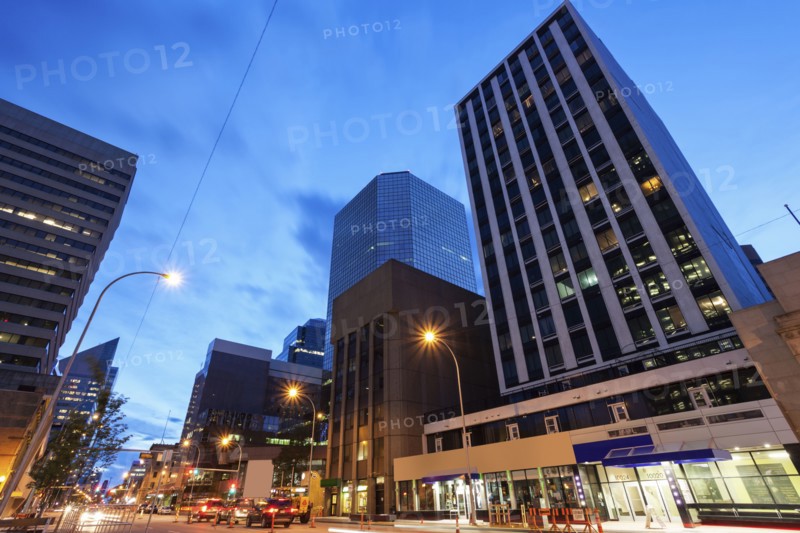 Canada, Alberta, Edmonton, Blue sky over financial district