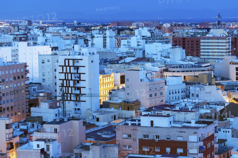 Spain, Andalusia, Almeria, Residential district at dusk