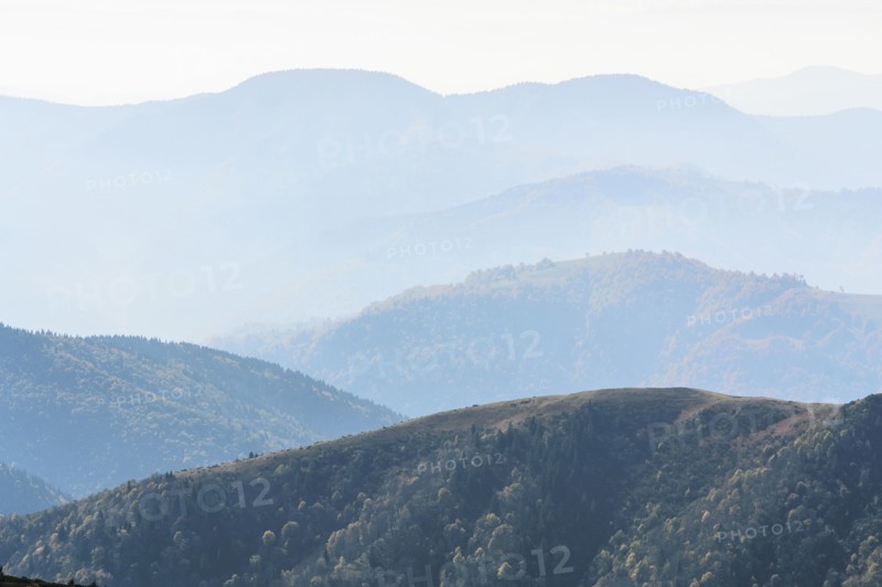 Ukraine, Zakarpattia region, Rakhiv district, Carpathians, Chornohora, Mountain landscape with mist