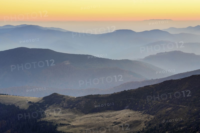 Ukraine, Zakarpattia region, Rakhiv district, Carpathians, Chornohora, Mountain landscape with mist