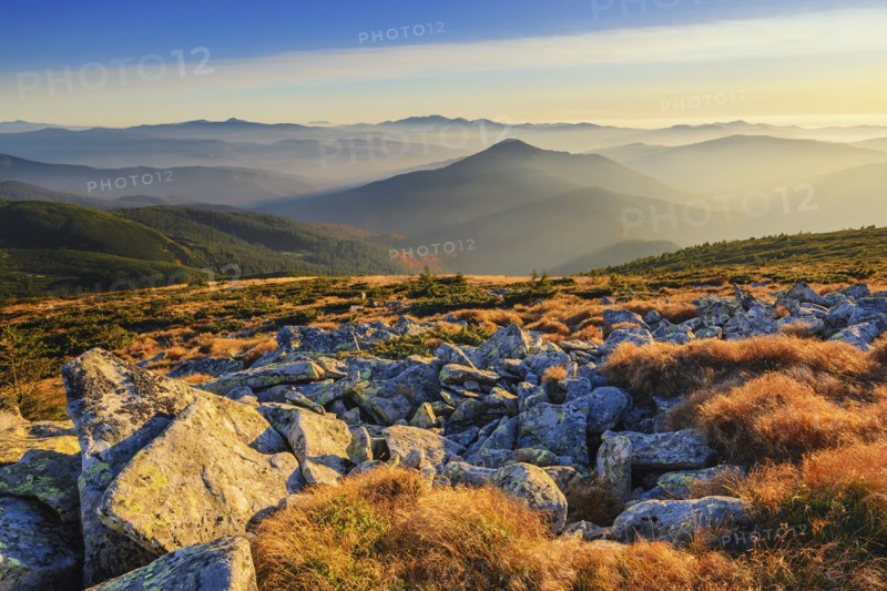 Ukraine, Zakarpattia region, Carpathians, Chornohora, Stones on mountain Hoverla