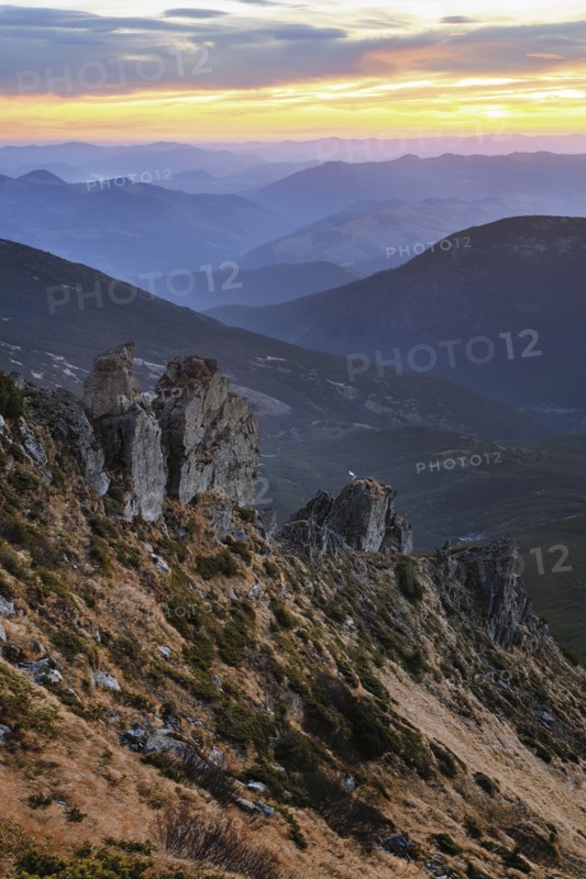 Ukraine, Ivano-Frankivsk region, Verkhovyna district, Carpathians, Chornohora, Sunset over Mountain Shpytsi