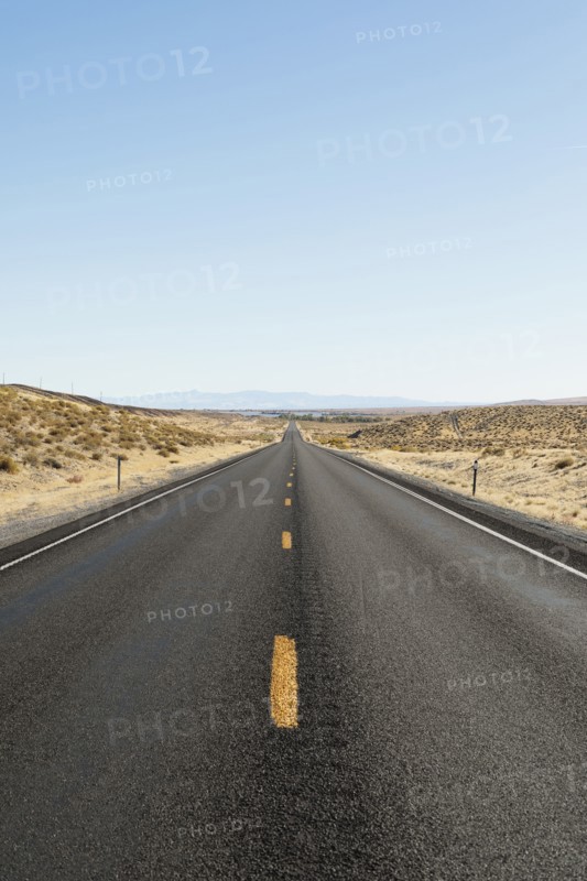 USA, Nevada, Highway 50, Clear sky over empty road