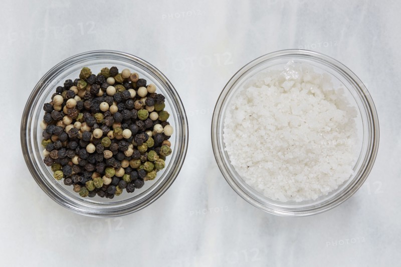 Directly above view of pepper and sea salt