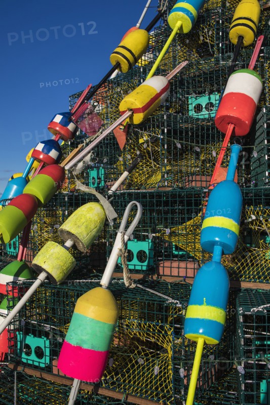 USA, Massachusetts, Plymouth, Colorful buoys