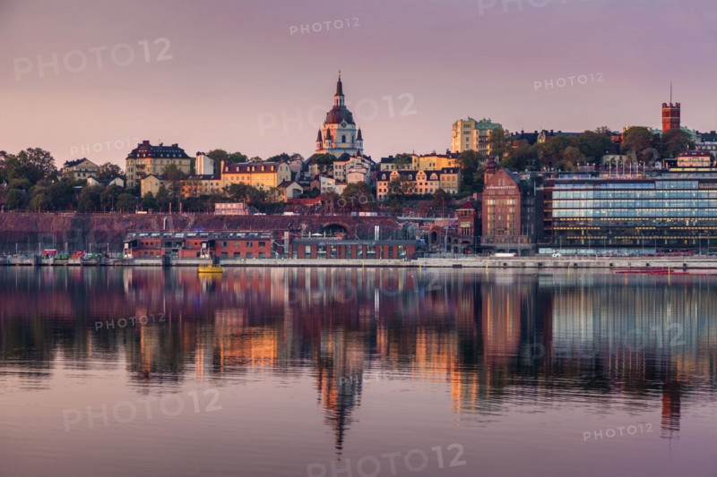 Skyline at sunset in Stockholm, Sweden