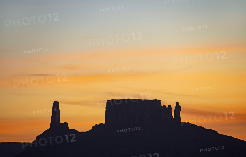 Silhouette of rock formations in Professor Valley in Arches National Park, Utah
