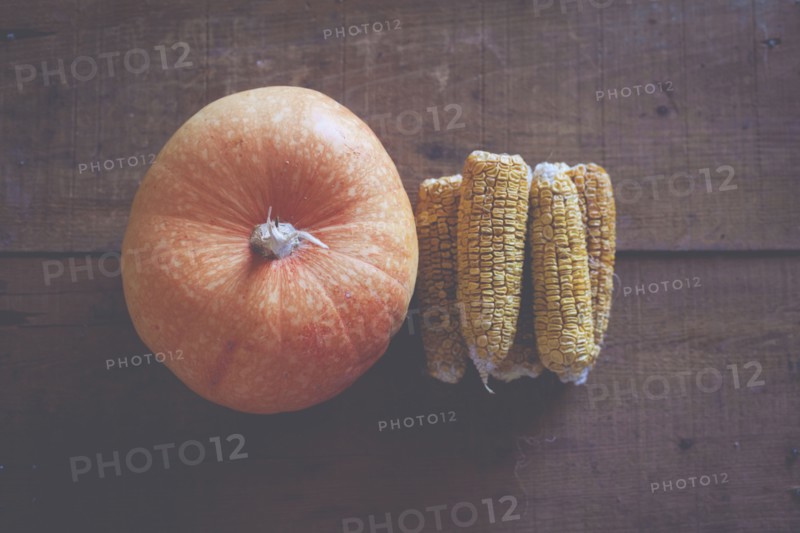 Pumpkin and corn cobs