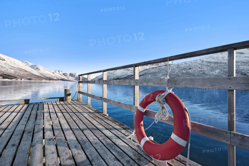 Life preserver on pier in Tromso, Norway