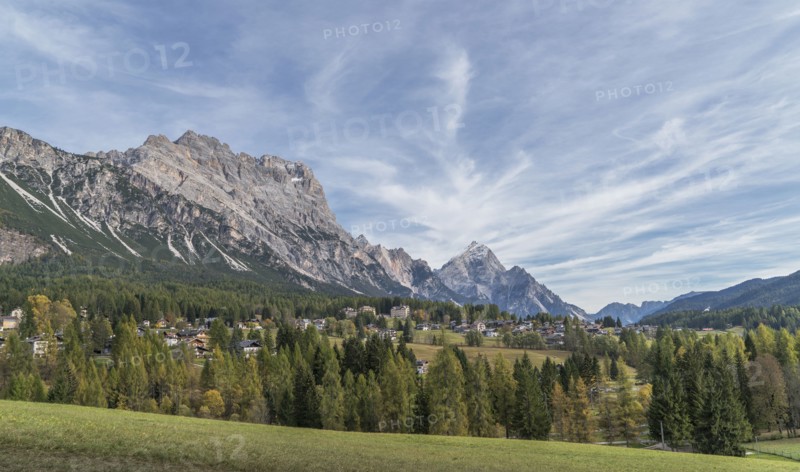 Pine trees and mountain in the Dolomites, South Tyrol, Italy