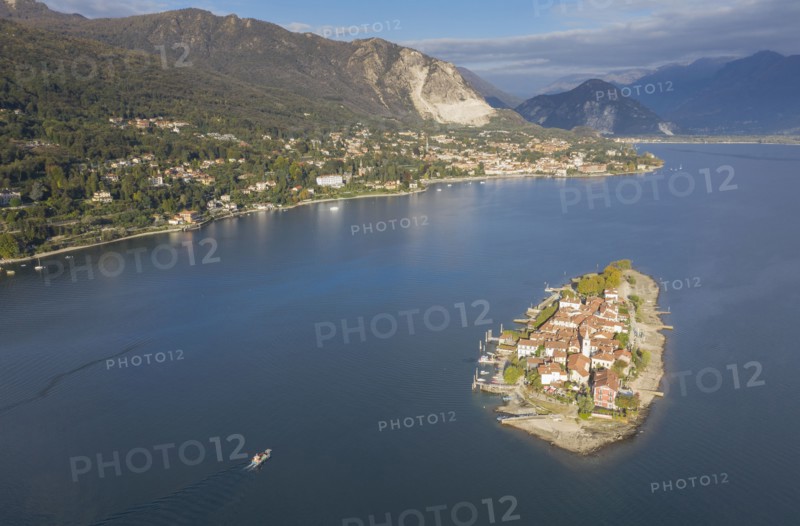 Aerial view of Isola dei Pescatori on Lake Maggiore, Italy