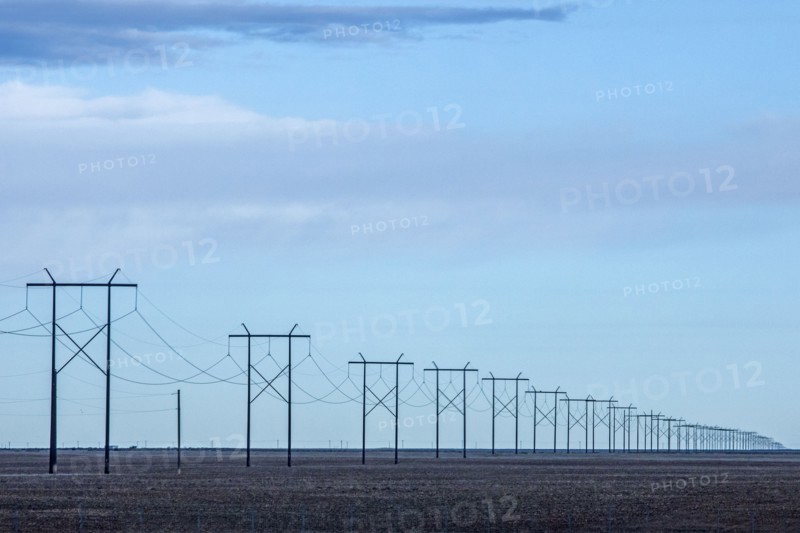 Power lines through fields in Boise, Idaho, USA