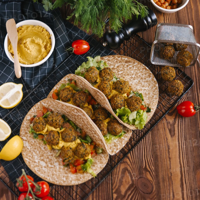 Falafel wraps with ingredients