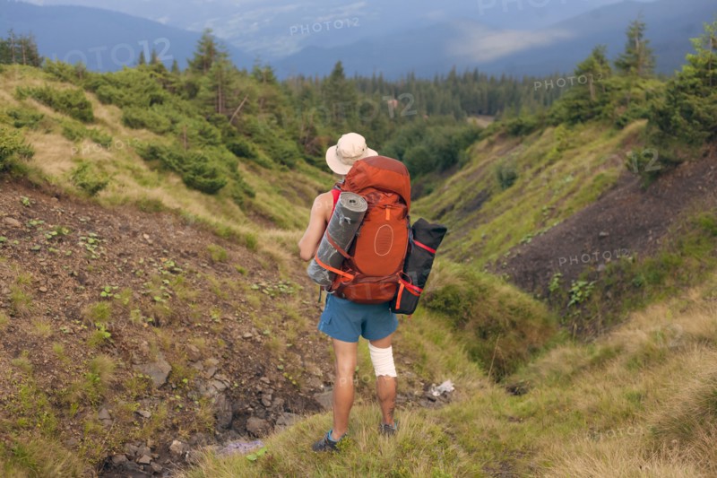Man hiking in the Carpathian Mountain Range