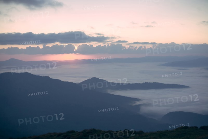 Mountains at sunrise in the Carpathian Mountain Range, Dragobrat, Ukraine