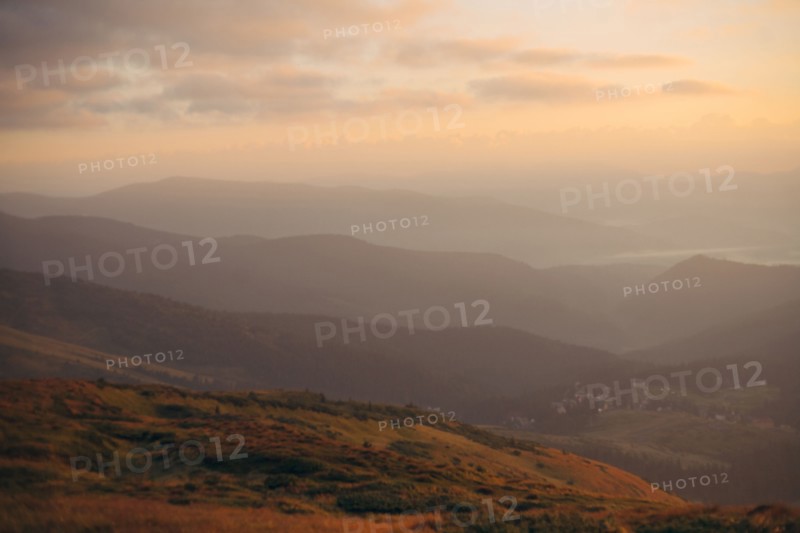 Mountains at sunrise at the Carpathian Mountain Range in Ukraine