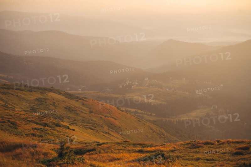 Mountains at sunrise in the Carpathian Mountain Range