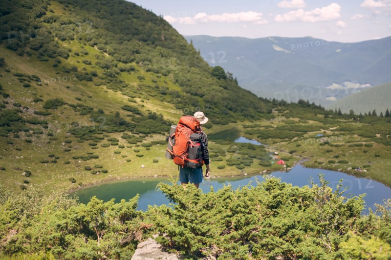 Man hiking in the Carpathian Mountain Range