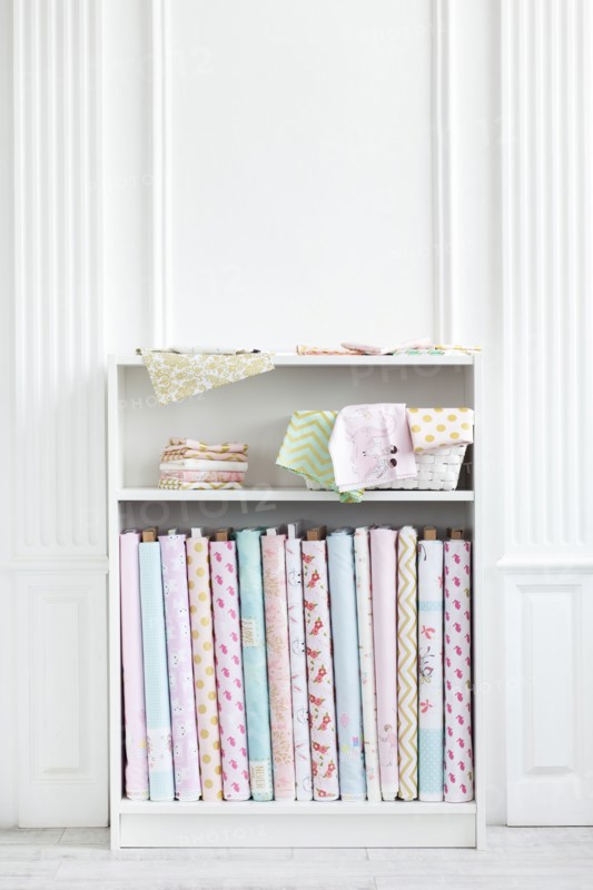Variety of fabric on shelf