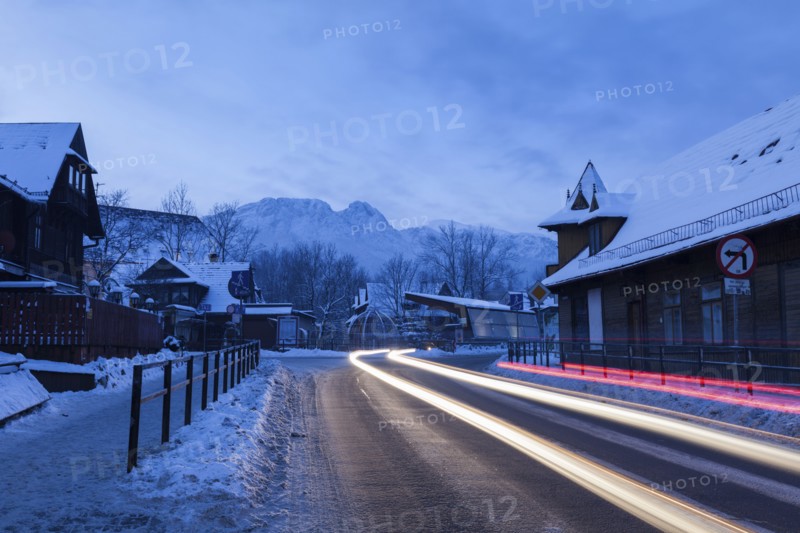 Long exposure shot of road through Zakopane, Poland