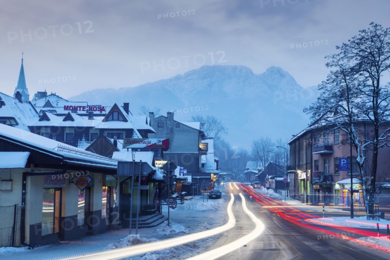 Long exposure shot of road through Zakopane, Poland