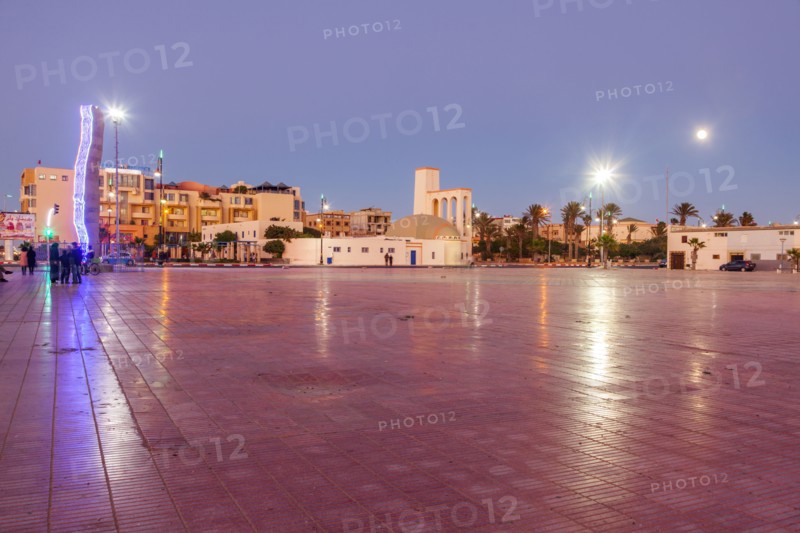 Town square at sunset in Dakhla, Morocco