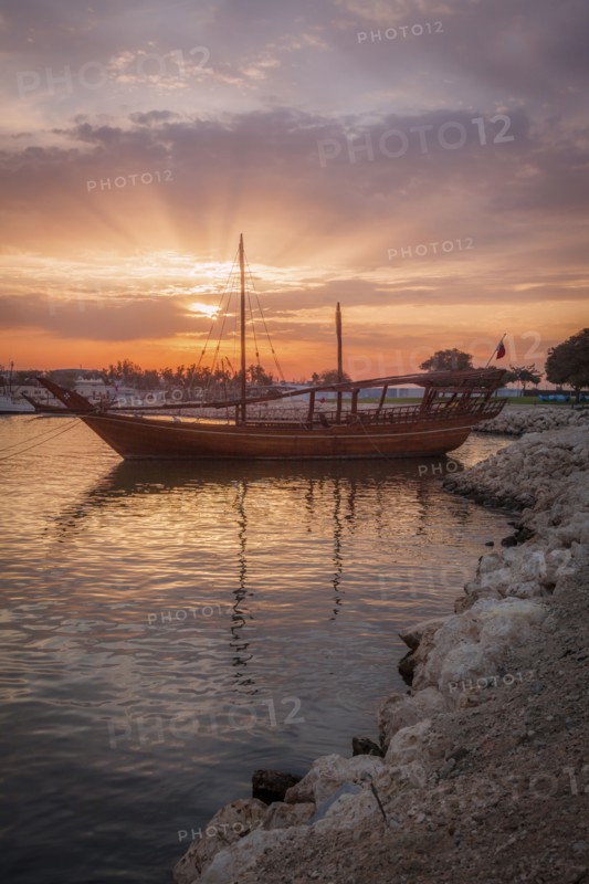 Boat at sunset in Doha, Qatar