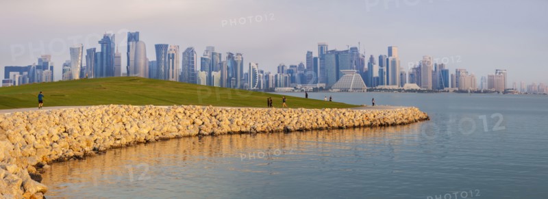 Waterfront by skyline of Doha, Qatar