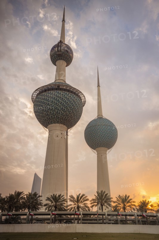 Kuwait Towers at sunset in Kuwait City, Kuwait