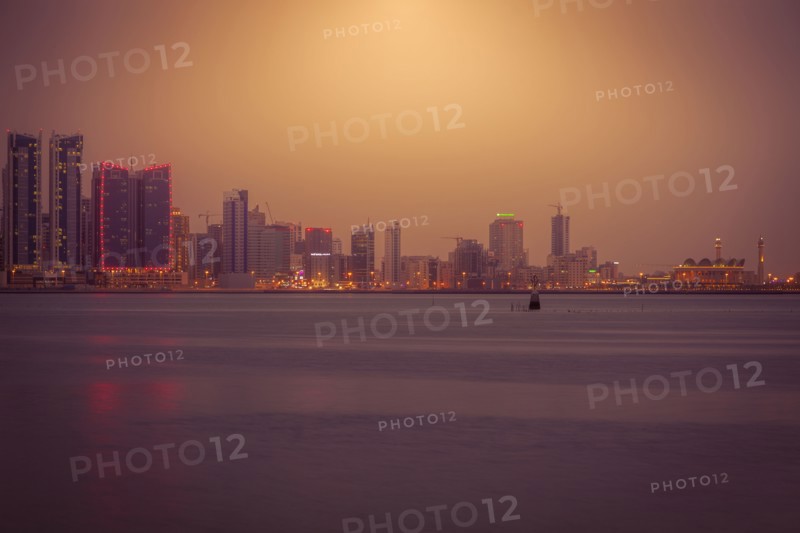 Skyline at sunset in Manama, Bahrain