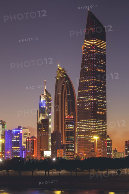 Skyline at sunset in Kuwait City, Kuwait