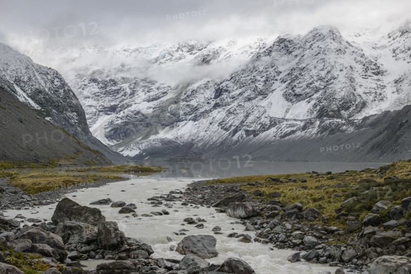 River through Hooker Valley in Mount Cook National Park, New Zealand