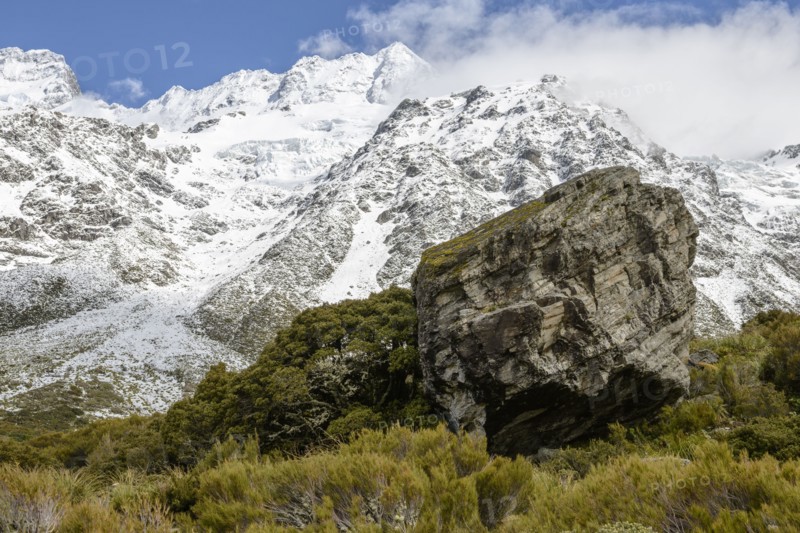 Boulder in Hooker Valley, Mount Cook National Park, New Zealand