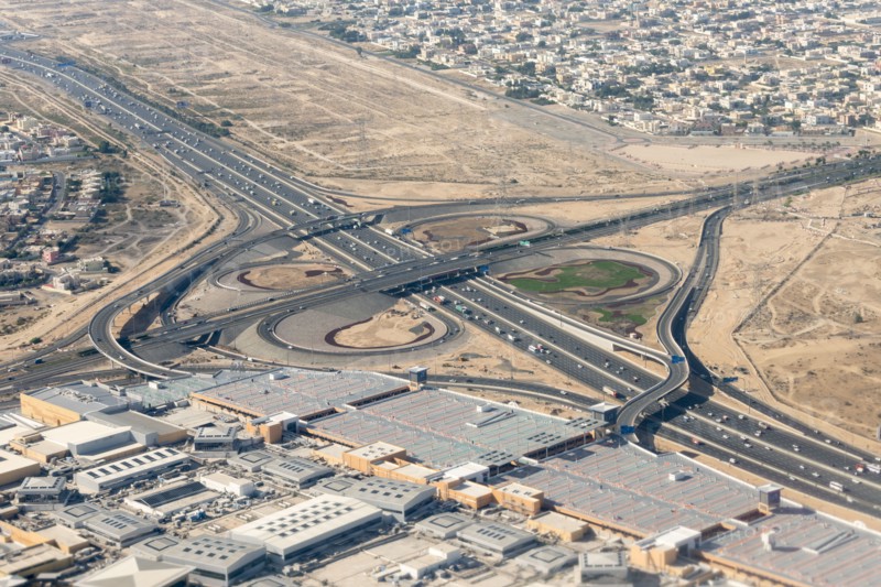 Aerial view of highway in Dubai, United Arab Emirates