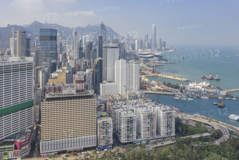 Cityscape by sea in Hong Kong, China