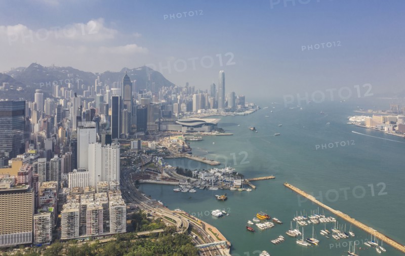 Cityscape by sea in Hong Kong, China
