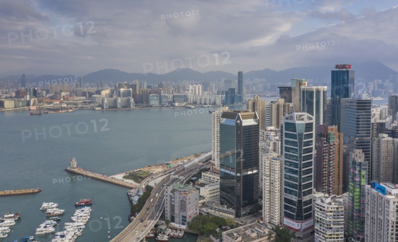 Cityscape by sea in Hong Kong, China