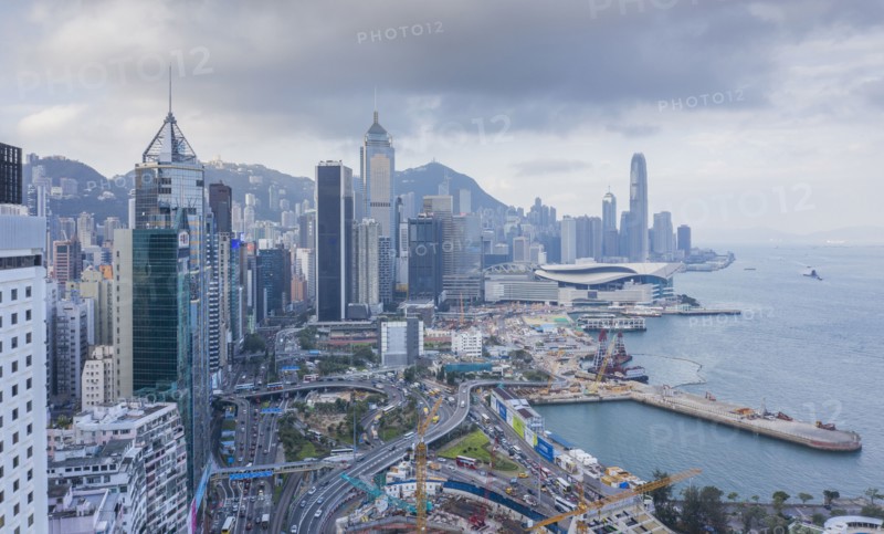 Cityscape by sea in Hong Kong, China
