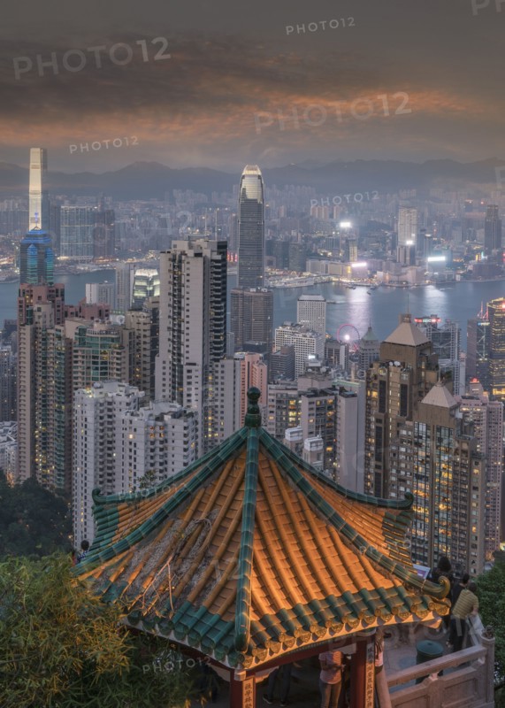 Cityscape from Victoria Peak at sunset in Hong Kong, China