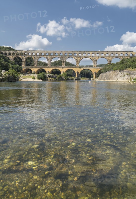 Pont du Gard over Gardon River in Vers-Pont-du-Gard, France