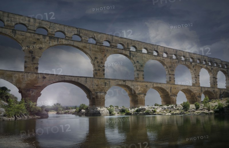 Pont du Gard at night in Vers-Pont-du-Gard, France