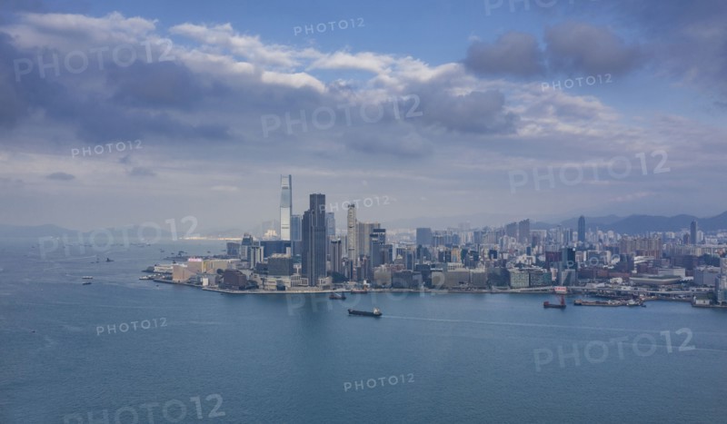 Skyline by sea in Hong Kong, China