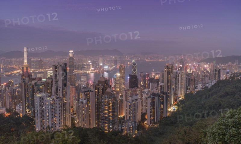 Cityscape at sunset from Victoria Peak in Hong Kong, China